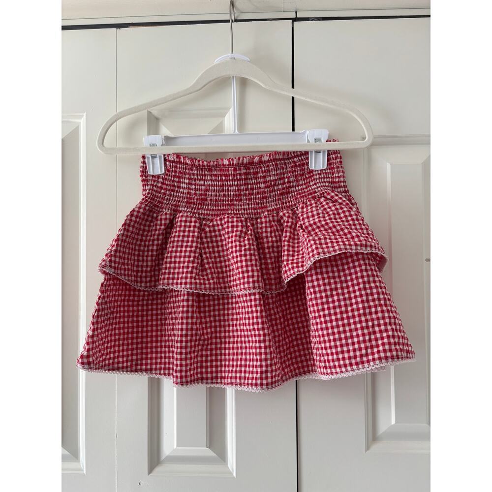 One Clothing Red White Gingham Ruffle Mini Skirt M - Picture 6 of 6